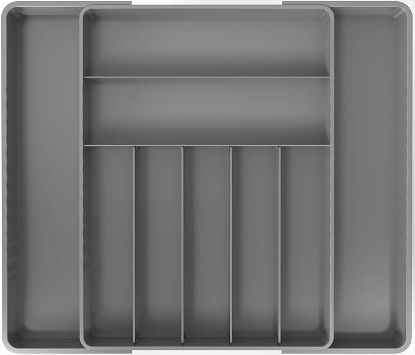 Picture of Simple Houseware Expandable Kitchen Drawer Flatware Organizer, Grey